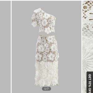 NEW COMMENSE Asymmetrical Floral Lace Top Skirt Set